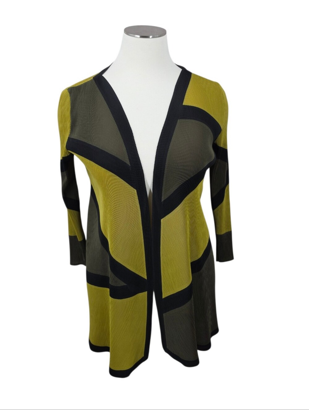 Pleats Collection Longline Duster Jacket Cardigan Accordion Pleated Green Black